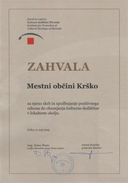 Zahvala Mestni občini Krško