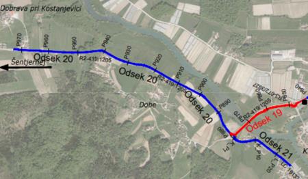 Obvoznica Kostanjevica na Krki, od krožišča Dobe do naselja Prekopa in od krožišča Dobe do Zdravstvenega doma v Kostanjevici na Krki.